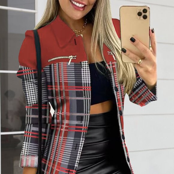 Printed Button-Up Zip Detail Shacket - Picture 1 of 3